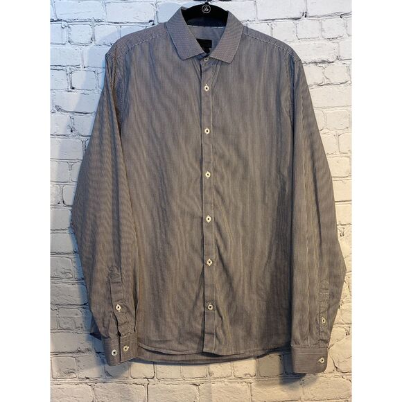 H&M Men's Black and White Small Check Long Sleeve Button Up Shirt Size M - Picture 1 of 11